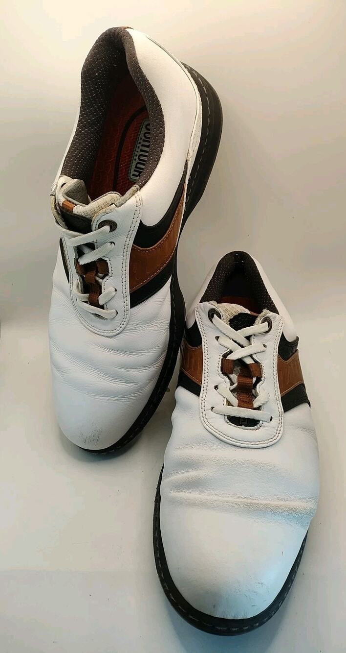 FootJoy FJ Contour Series Golf Shoes Mens Size 11.5 M White Brown Leather 54130